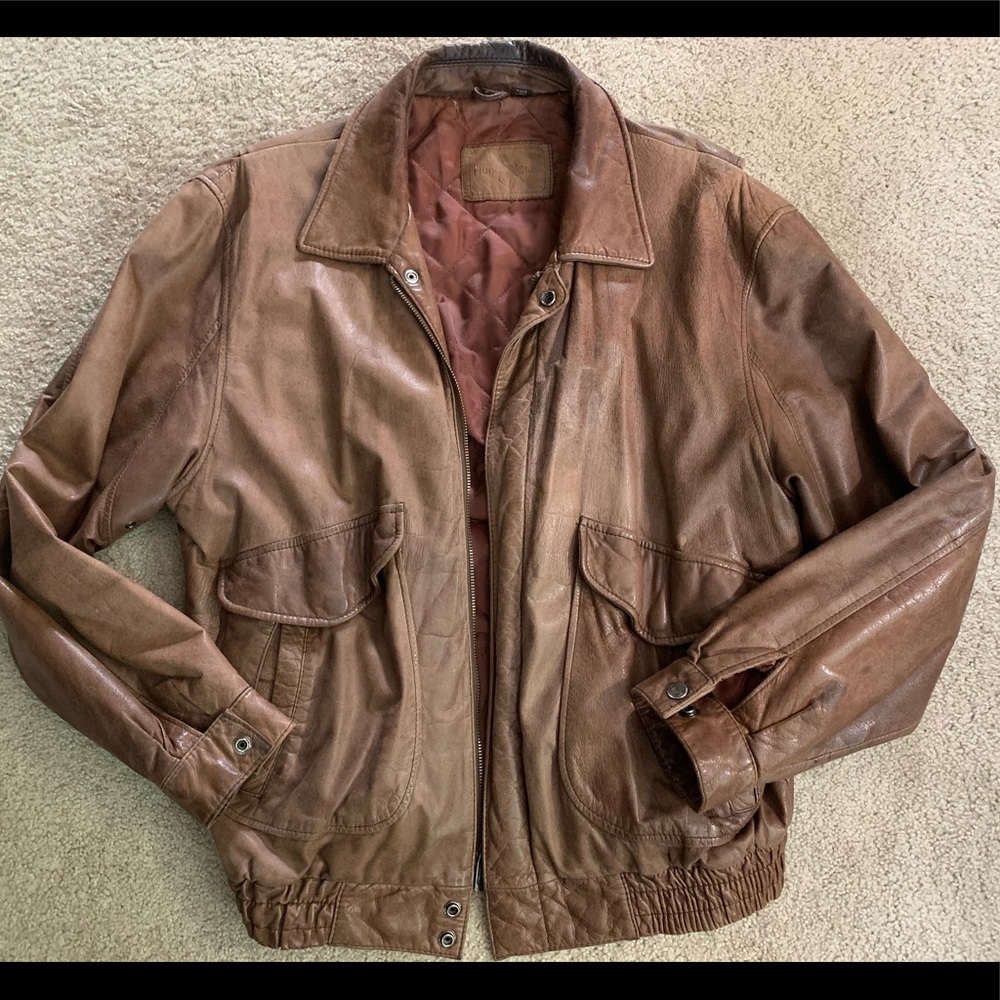 Hunt club brand men’s brown leather jacket